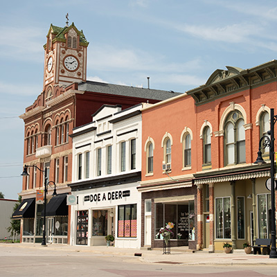 A street with stores along the road