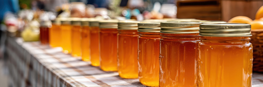 a row of honey jars