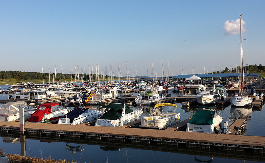 Boats on the lake at the docking station