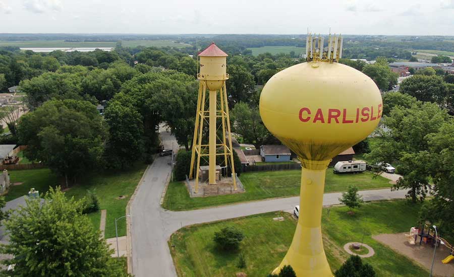 view of Carlisle, Iowa water tower