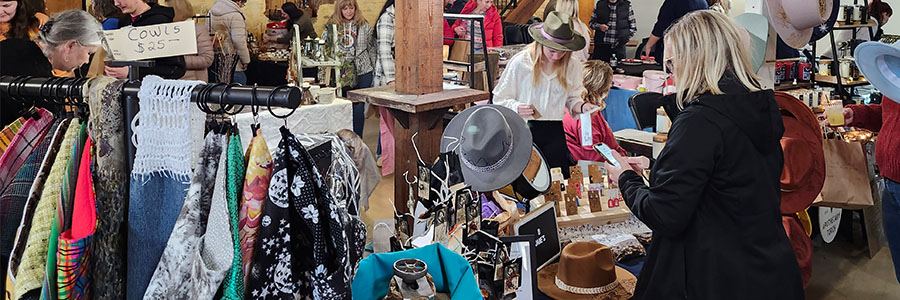 People shopping in an indoor market.