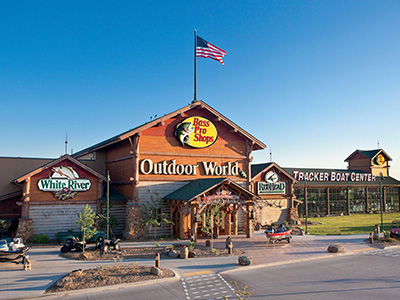 A large building that reads "Bass Pro Shops: Outdoor World"