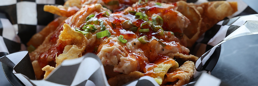 Crab Rangoon Nachos A basket of crab rangoon nachos